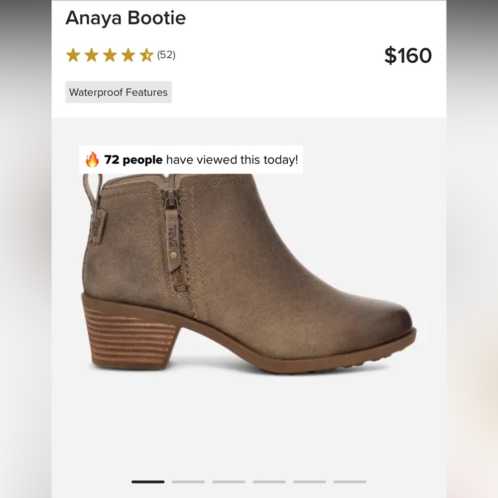 Teva Womens 9.5‎ Anaya Bootie Desert Taupe Waterproof Leather